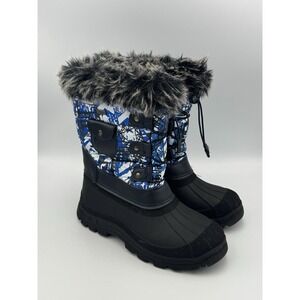 Dream Pairs KSnow Kids Boys Girls Waterproof Winter Snow Boots Blue Print Size 6